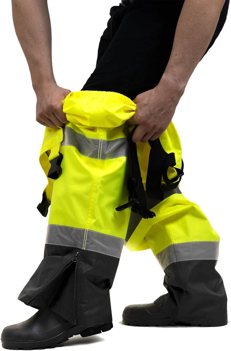 JORESTECH High Visibility Waterproof Safety Overall Pants: Reflective Stripes, ANSI Compliance, and Adjustable Bottoms - Image 2